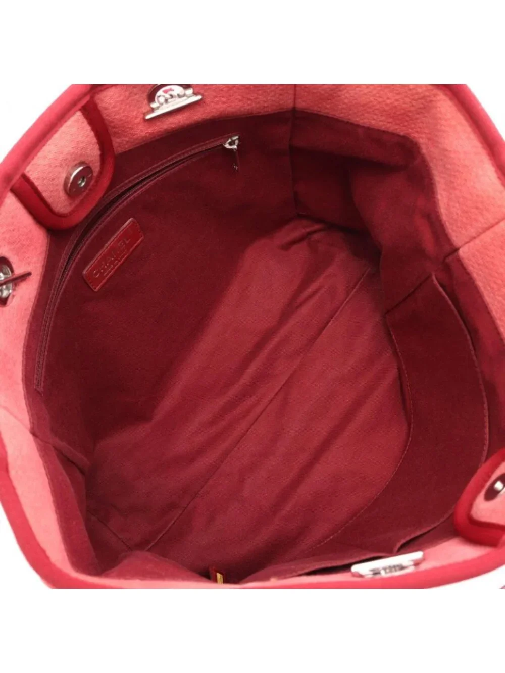 Chanel Tote Deauville Red Canvas Leather Chain MM